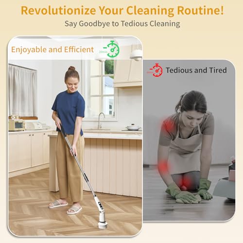 Image of Electric Cleaning Brush Spin Scrubber for Bathroom Shower Easily Cleans Tub Tile Floor Sink Window Cordless Powered Cleaning Brush with Telescopic Rod and 8 Brushes Shower Scrubber with Long Handle