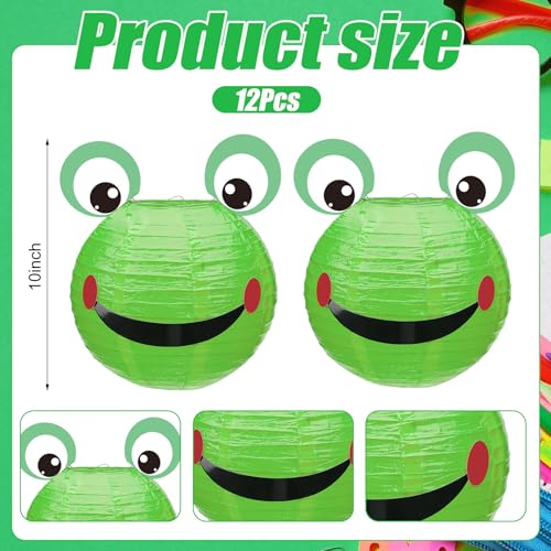 Image of Retisee 12 Pcs Frog Paper Lantern Frog Birthday Party Decoration 10 inch Party Favor Green DIY Craft Kit Gift for Kindergarten Preschool Classroom for Bridal Baby Shower Decoration Supply