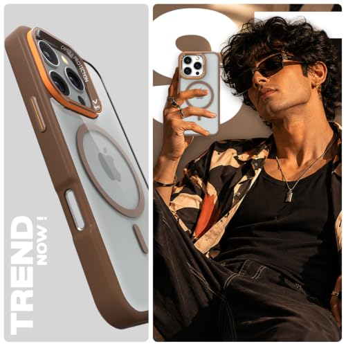 Image of Pikkme Back Cover for iPhone 16 Pro Max | Shockproof | Mag-Safe Compatible | Hard Transparent Back | Premium Raised Camera Protection | Bumper Case (Brown Mag-Safe)