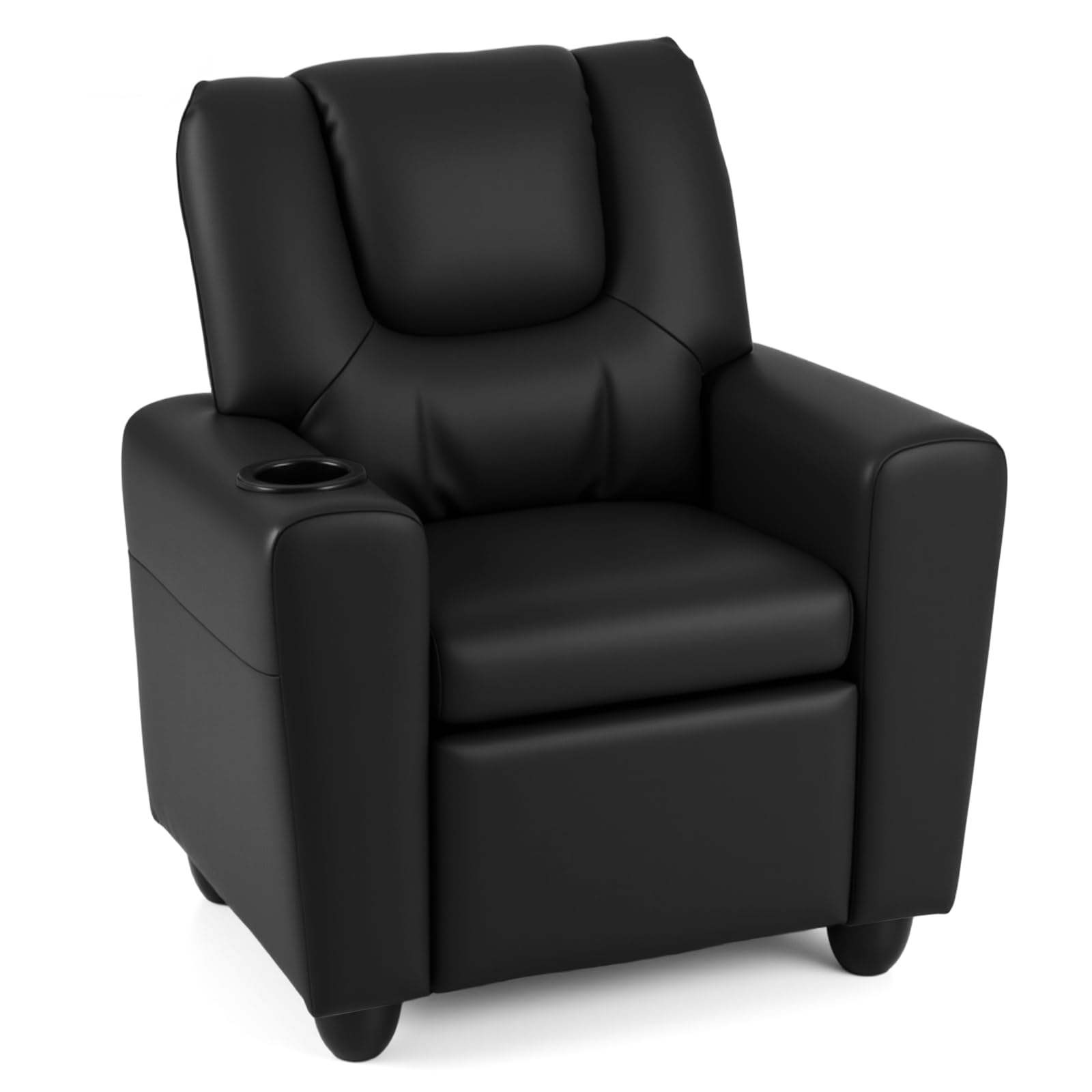 Kids Recliner, Toddler Lounge Chair w/Cup Holder, Wide Armrest, Kids Sofa w/Adjustable Footrest, Comfy Toddler Recliner Chair for for Boys &amp; Girls 3 + (PU, Black)