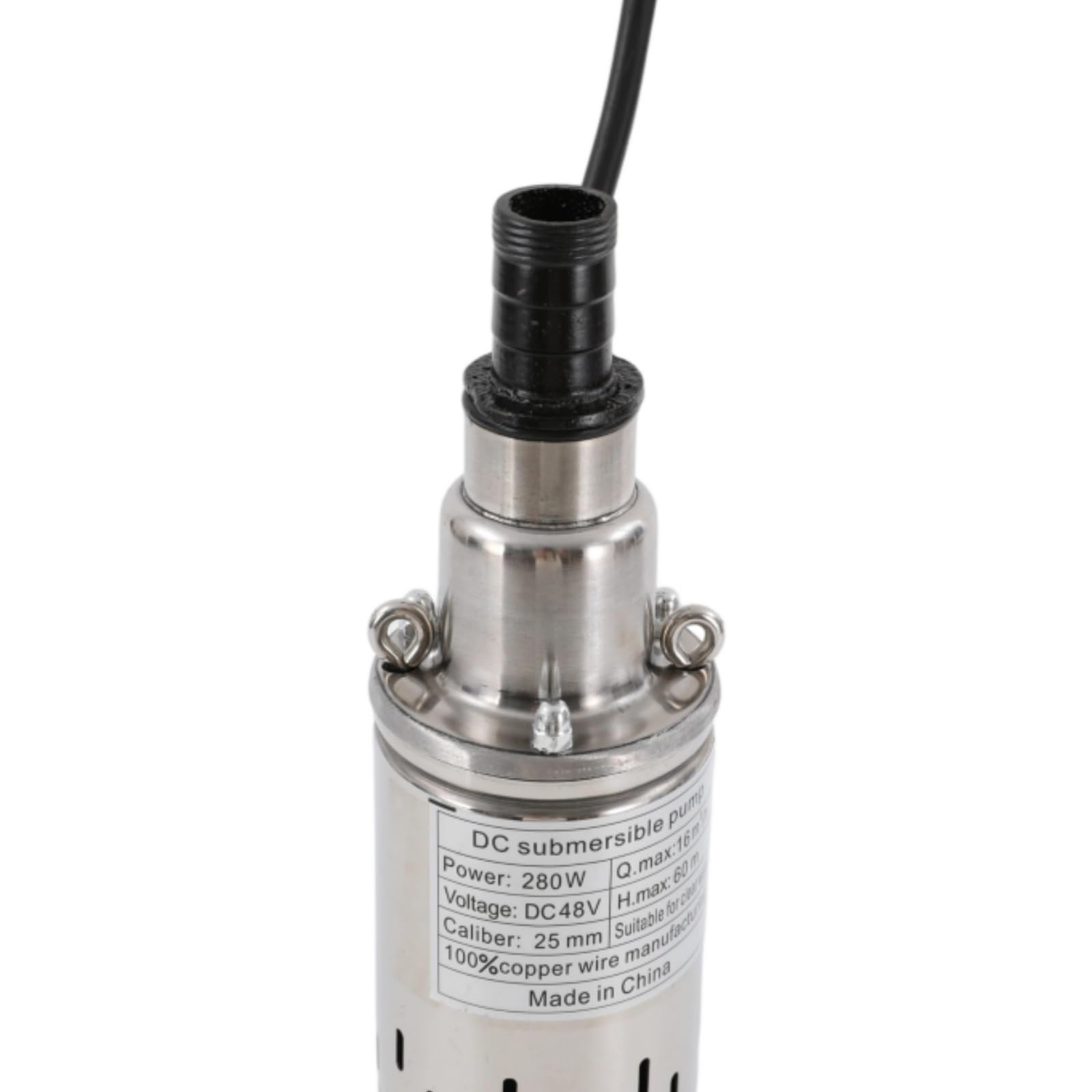 Bomba de Agua Sumergible Pozo 280 W 48 V DC, Bomba Solar para Pozos Profundos, bomba sumergible de acero inoxidable, Flujo 16L / 4.23gal / min, Diámetro de salida 25 mm
