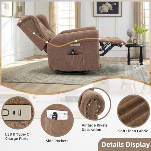 Sillón reclinable eléctrico tapizado marrón miniatura 7