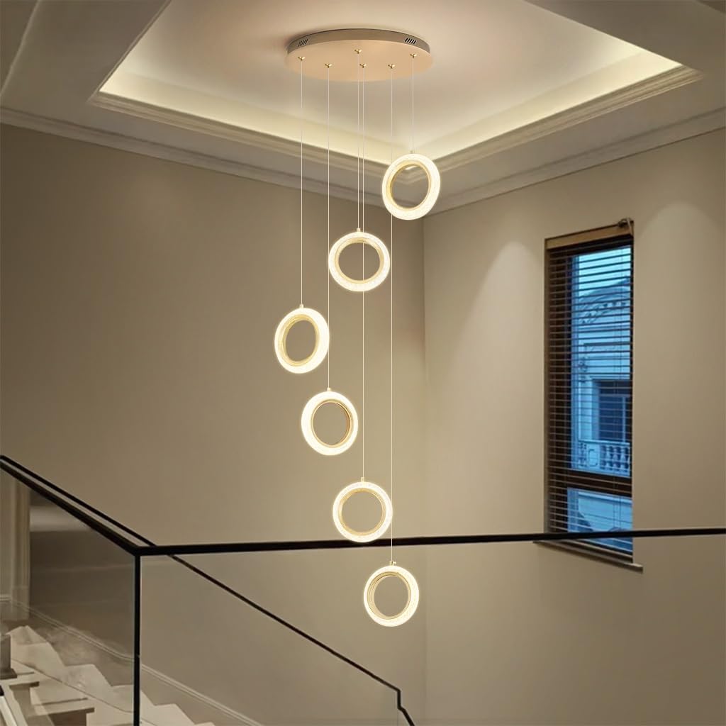 Lustre LED moderne or pour grand salon et escalier monumental 6 têtes