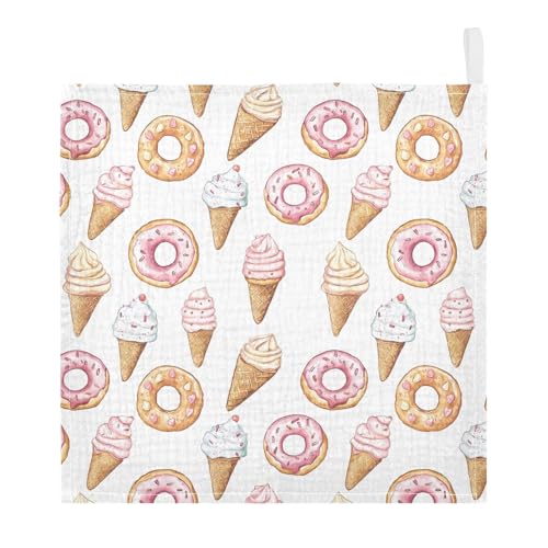 vvfelixl Baby Muslin Washcloths Donuts and Ice Cream Baby Burp Cloths Cotton Babys Face Towel for Newborn Infants Boys Girls Soft and Absorbent 11.8 X 11.8 in, 3 Pack