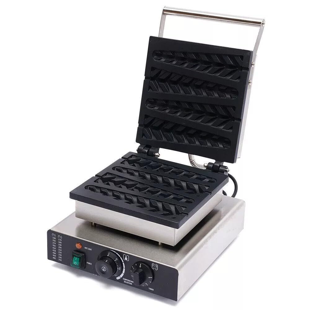 WOHAIPA Commercial Electric Non Stick Waffle Maker, Double-Sided Efficient Baking, 122-572 ° F Temperature Adjustment & 0-5 Minute Time Setting, Suitable for Dessert Shops, Roadside Stalls