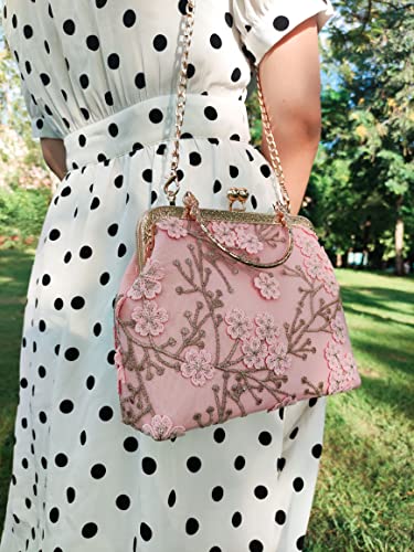 Image of Rejolly Women Vintage Kiss Lock Top Handle Handbag Evening Purse Crossbody Shoulder Bag with Chain Strap