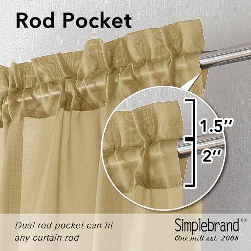 Image of Simplebrand Gold Sheer Curtains, 63 inch Length, 2 Panels Set - Light Filtering, Rod Pocket Window Curtains for Bedroom (Gold, 59 inch W x 63 inch L)