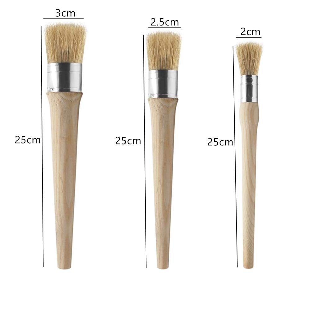 Image secondaire de Lot de 3 pinceaux de peinture à la craie en poils naturels ronds pour meubles, décoration d'intérieur, cirage, vitrage de poteri