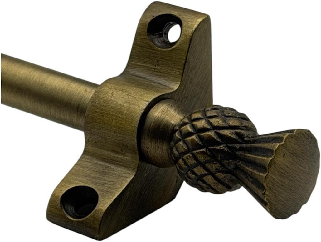 Stair Carpet Rod 70cm, Antique Brass Runner Bar with Thistle Finial, Decorative Metal Rod for Staircase Runners, Includes Bracket & Fixings (1 x Single Rod)