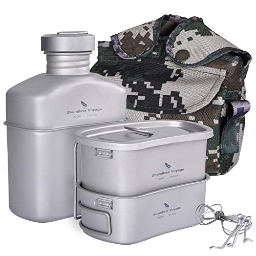 Boundless Voyage チタン ミリタリーキャンティーン チタンキャンティーン 飯ごう ハンゴウ兵式 クッカーセット メスキット (400ml+750ml+1100ml 3点セット Ti15158B) Boundless Voyage チタン ミリタリーキャンティーン チタンキャンティーン 飯ごう ハンゴウ兵式 クッカーセット メスキット (400ml+750ml+1100ml 3点セット Ti15158B)