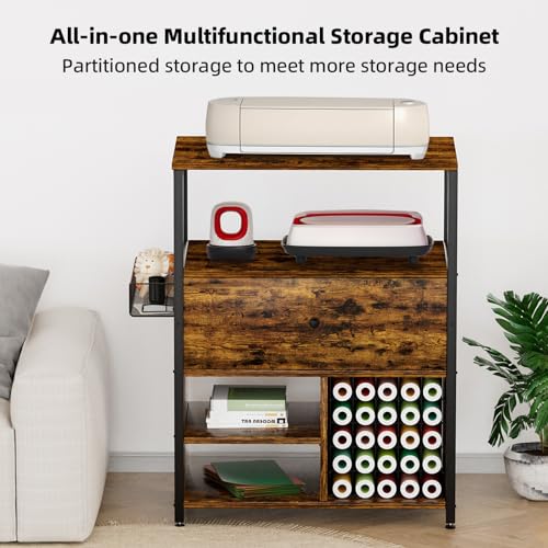 ircpen organization and storage compatible with cricut machines cabinet with 25 vinyl roll amp drawer holder table desk workstation for craft room home rustic brown