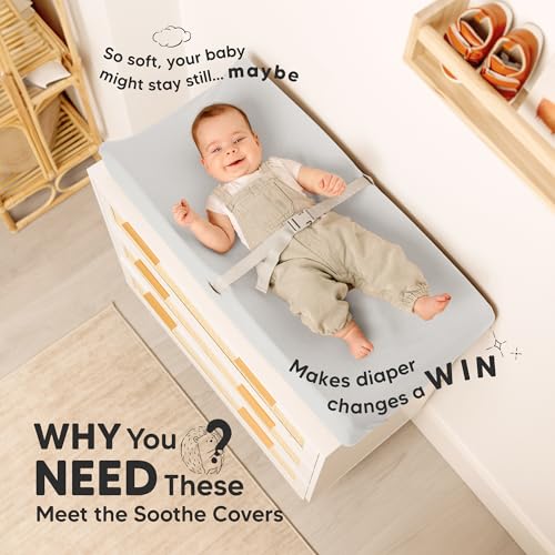 Image of 2-Pack Organic Changing Pad Covers for Girl,Boy, Neutral - 100% Cotton Changing Table Pad Cover,Soft Baby Nursery Diaper Changing Pad Sheets,Contour Changing Pads Liners,Change Pad Cover (French Gray)