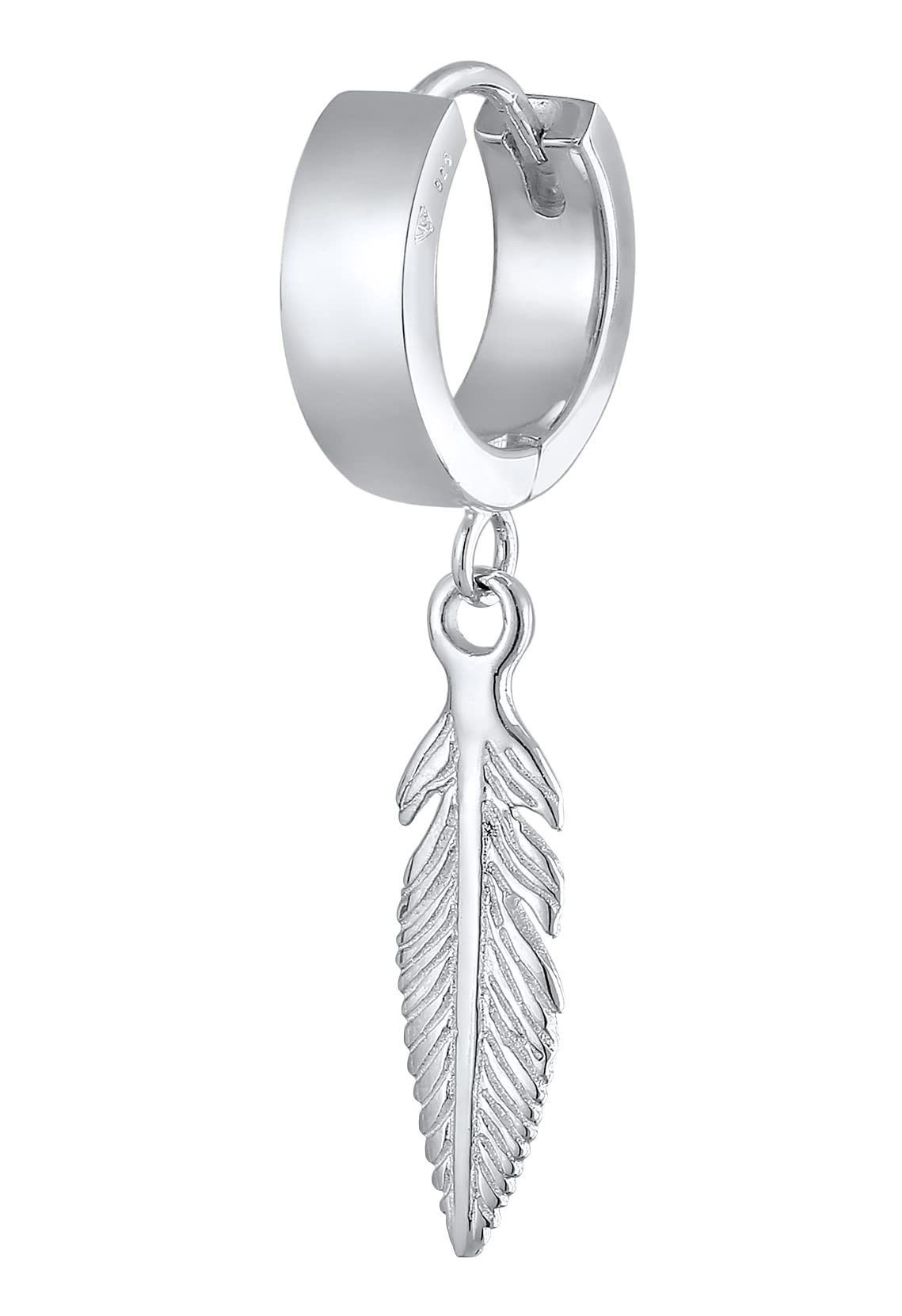 Kuzzoi Orecchini da uomo a cerchio, a forma di piuma, con cerniera singola (13 mm), rotondi, per uomini in stile bohémien, 1 paio di orecchini a cerchio in argento sterling 925 per uomo