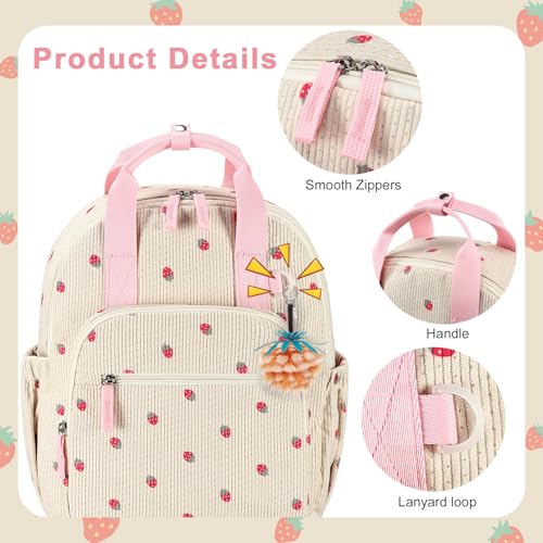 Image of Bluboon Toddler Backpack for Girls Boys 2-4 Cute 12 inch Preschool Kindergarten Backpacks Kids Daycare Bags School Travel (Strawberry-Beige L, Age 4-8 (15 inch H Fit A4 Folder))