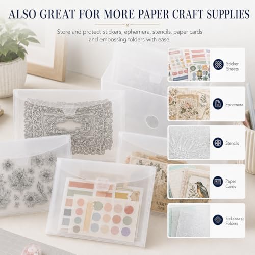 Image of Hukado 30-Pack 12x12 Scrapbook Paper Storage Bag with Color Tabs | Upgraded Wider Side Clear Vinyl Organizer with Handle, Portable Paper Organizer for Cardstock, Vinyl & Craft Supplies