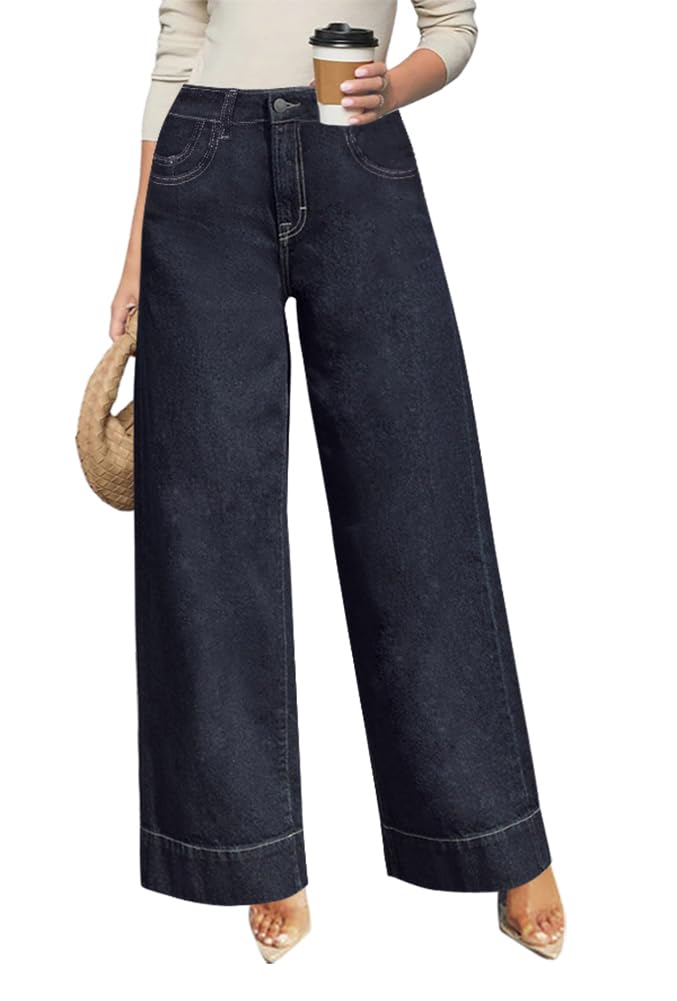Women's High Waisted Wide Leg Jeans - Stretchy Straight Leg Denim Pants, 2025 Trendy Casual Comfort Fit