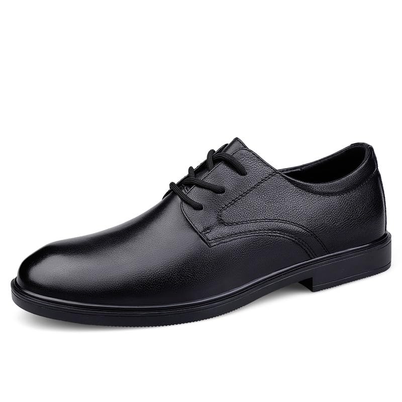 HOOENG Oxford Shoes for Men Lace Up Round Toe Leather Derby Shoes Block Heel Anti-Slip Slip Resistant Low Top Rubber Sole Business(Color:Black,Size:10)2