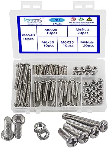 Rshuhx 200PCS M4 Cross Countersunk 304 Stainless Steel Machine Screws Bolts and Nuts Flat Head Phillips Screw Fastener Repair Tools Assortment Kit for Baby Crib Headboards Chairs Furniture