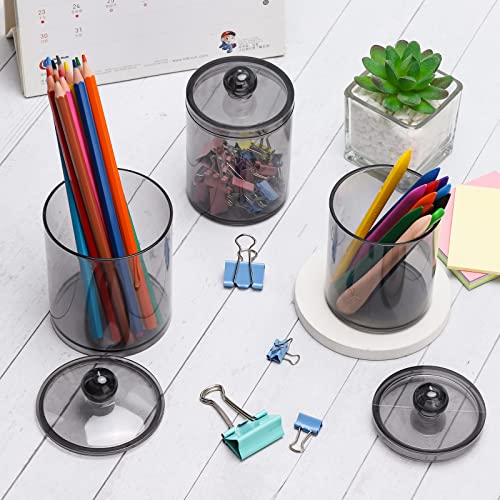 Image of Tbestmax 4 Pack Qtip Holder 10-Ounce, 12-Ounce Bathroom Organizer Accessories Storage Containers Plastic Apothecary Jars with Lids for Cotton Ball, Cotton Swab, Floss, Black
