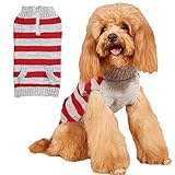 CHBORLESS Knit Striped Dog Sweater Zipper Puppy Clothes with Pocket Warm Knitted Pet Winter Clothing for Small Dogs Cats Outfits Suéter para Perros (Large, Gray)