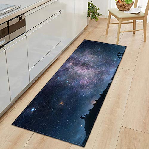 Teppichläufer ​Küchenläufer Bereich Teppich Teppichbodenmatte für den Heimbereich Bodenmatte für Wohnzimmer Badezimmer Dekoration Teppich Anti-Rutsch Sternenklarer Himmel 50X80CM Cover