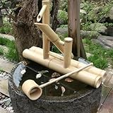 YAIUNHIQ Fuente de bamb&uacute; para exteriores, fuente de agua de jard&iacute;n Zen, marr&oacute;n
