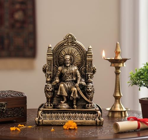 Image of eSplanade Resin Chhatrapati Shivaji Maharaj Statue Idol Sculpture Showpiece Figurine Murti - Golden - 5 inch Inches