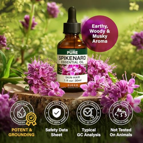 Image of 100% Pure Spikenard Oil - 1 Fl Oz Spikenard Essential Oil for Hair, Skin, Diffuser, Aromatherapy & DIY Soap Making Scent