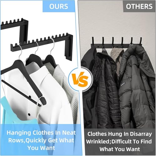 STWWO Kleiderhaken Wandmontage Kleiderlüfter Wand Kleiderständer Kleiderstange mit 14 Schlitzlöcher Metall Garderobenhaken für Balkone Badezimmer Waschküche (Schwarz, 2 Stück)