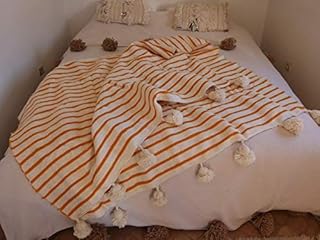 Moroccan blanket, pom pom blankets,bed spread,moroccan throw blanket,cotton moroccan bedding,pom pom throw blankets,berber moroccan decor