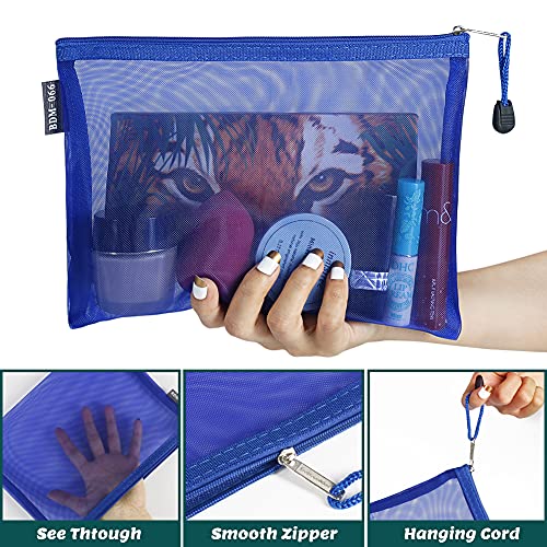 GINOYA Mesh Toiletry Bags, 6pcs Nylon Makeup Pouches with Zipper for Cosmetic Home Office Purse Diaper Bag (Blue) - Image 2