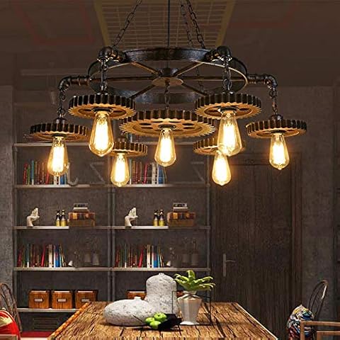 Retro Pendant Light Industrial Gear Hanging Lamp E27 * 7 Vintage Bar Lighting Hanging Light Restaurant Chandelier Lighting System Decorative Light Fixture Cover
