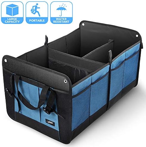 Nosiva Car Trunk Organizer, Lightweight Collapsible Multipurpose Trunk Storage 11 Side Pockets Containers, Water Resistant Grocery Box, Non-Slip Bottom, Strap Handle for Car, Truck, SUV, Van, Home