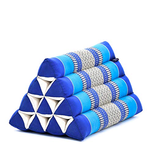 Image of Leewadee Triangle Cushion - Comfortable Backrest for TV or Reading, Incline Pillow for Relaxing Made of Kapok, 20 x 13 x 13 inches, Blue