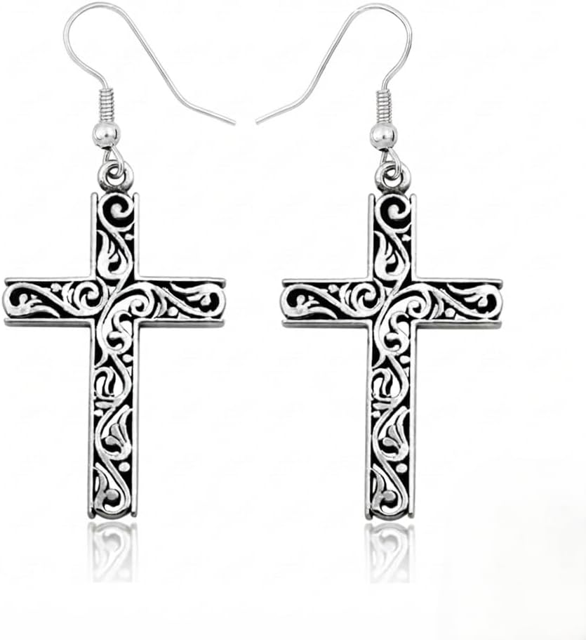 Cross Dangle Hook Earrings, Sterling Silver, Fashion Hope Fath Love, Earring for Women