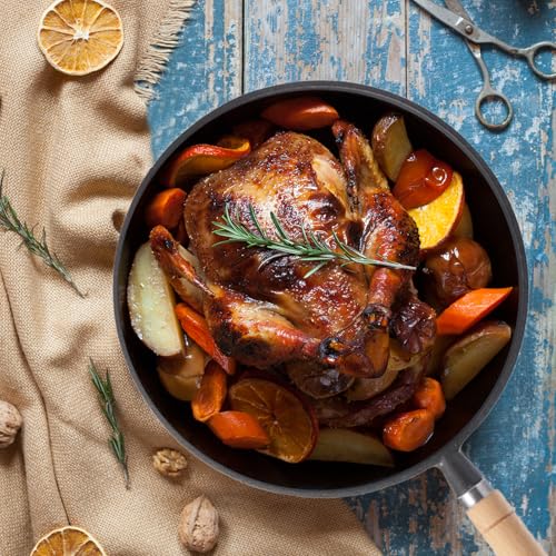 DASIAUTOEM Gusseisenpfanne, Induktion Grillpfanne 20cm, Cast Iron Pan Gusspfanne mit Holzgriff, Runde Pfanne Gusseisen, Kleine Steakpfanne Gusseisen Bratpfanne für Gasgrill,Gas,Camping Outdoor Kochen