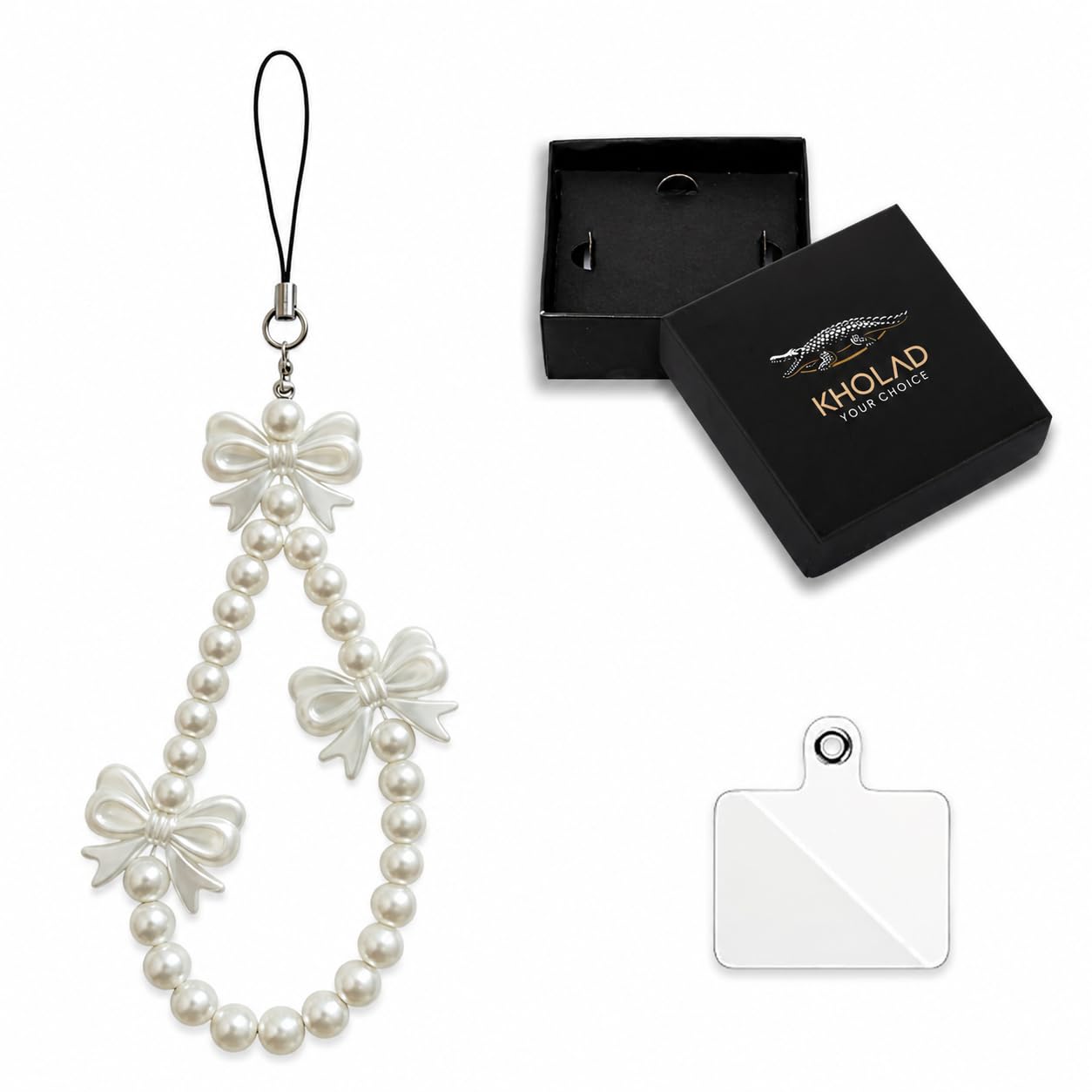 KHOLAD White Pearl Bow Phone Charm Strap for Mobile | Elegant Beaded Wrist Lanyard with Cute Ribbon Design | Phone Charm for Phones, Handbag & Accessories-image-47