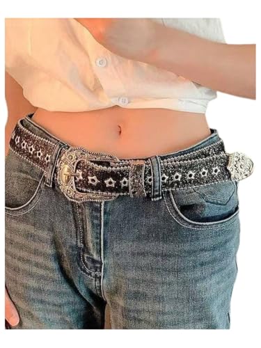 Women's Y2K Western Waist Belts Glitter Rhinestone Chunky Medium Belt Cowgirls Accessories2