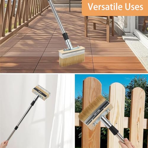 Lasurpinsel Holz Außen 1.5M,Flächenstreicher,Terrassenstreichbürste,Malerbürste, Borstenpinsel,Besonders für Schnellen Farbauftrag, Mit Verlängerungsstiel, Farbpinsel für Alle Lasuren & Lacke
