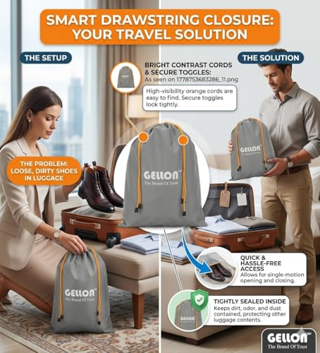 Image of Gellon Water Proof in Umbrella Cloth Shoes Bag for Travel & Storage Travel Organizer for Women & Men Travel Accessories Shoes Cover Pouch for Travel Essentials (Dark Gray, Pack of 1)