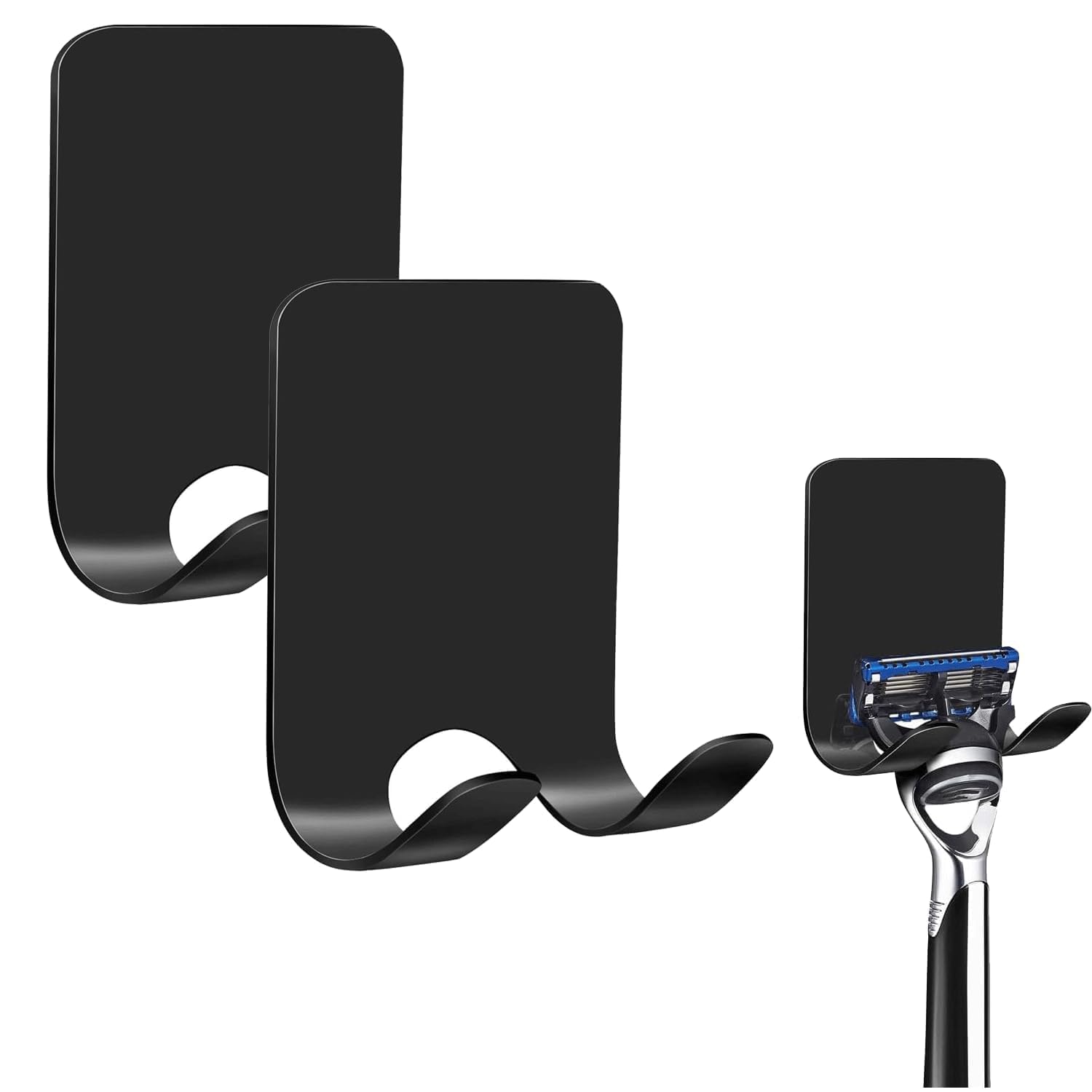 Fbbevwbk Black 2Pcs Waterproof Razor Holder, Razor Shower Holder, Self-Adhesive Shower Shaver Stand For Bathroom & Kitchen, Wall-Mounted Organizer For Razors (Black)