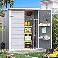 VONZOY 38Cu.ft Resin Vertical Storage Shed,Sturdy Plastic Construction,Waterproof Resin Outdoor Storage Shed with Reinforced Floor and Lockable Doors for Tool, Extra-Large Shed for Lawn(Grey)