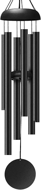 Chimes de vent Décor extérieur, 32 Couches Tone profonde Windchimes avec 6 Tubes en aluminium épais, Chimes à vent en métal pour l'extérieur, Meilleur cadeau pour les femmes grand-mère maman, Noir