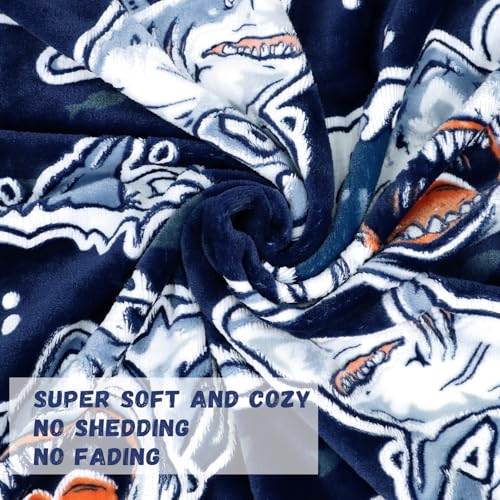 Image of Twin Blanket for Couch & Bed, Large Soft Warm Plush Fleece Shark Throw Blanket for Boys, Cute Funny Coastal Ocean Themed Decor for Bedroom Home Living Room, 60 inchx80 inch