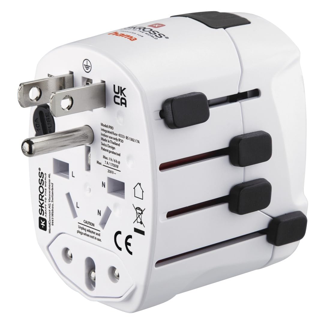 Hama Adapter podróżny na całym świecie (uniwersalny adapter podróżny do ponad 150 krajów, typ G/typ B/typ I/typ J/typ L/typ N, do urządzeń z wtyczką typu C, E i F, zestyk ochronny, wymienny