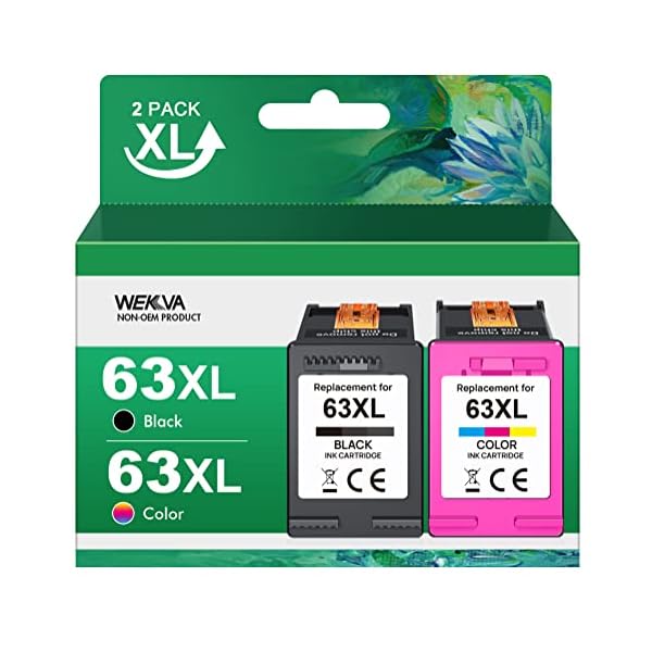 WEKVA Remanufactured Ink Cartridge Replacement for HP Ink 63 63XL Works for HP OfficeJet 3830 4650 4655 5255 5258 5200 3833 Envy 4520 4512 DeskJet 1112 2130 3630 3633 Printer (1 Black,1 Color,2 Pack)