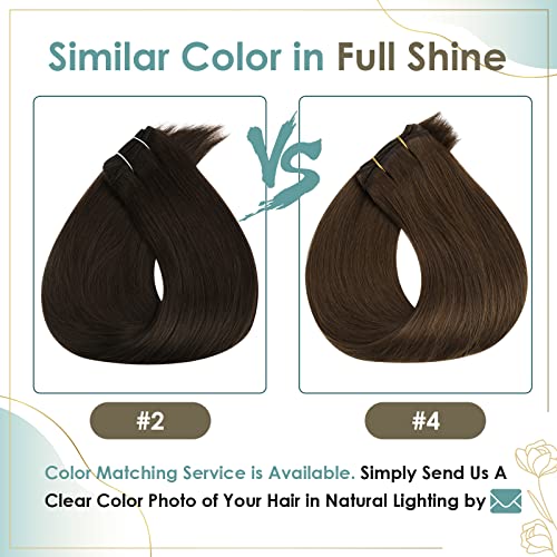 Full Shine Sew In Hair Extensions Real Human Hair Weft Extensions Remy Hair Color 2 Darkest Brown Double Weft Full Head Set Straight Hair Weaves 105 Grams Hair Weft Bundles 22 Inch #TOP6
