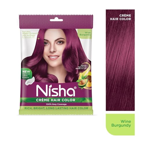 Image of Nisha Cream Permanent Hair Colour Full Grey Coverage (40g) Wine Burgundy (Pack of 4)