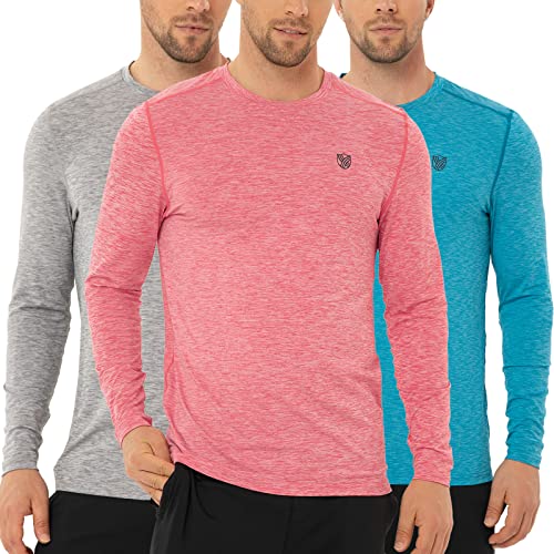 Komprexx UPF 50+ Langarm-T-Shirts für Herren Sonnenshirts für Herren UV-Schutz Herrenhemden Angelshirt LSF Shirts für Herren, Grau, Grün, Rot, 3 Stück, XX-Large Cover