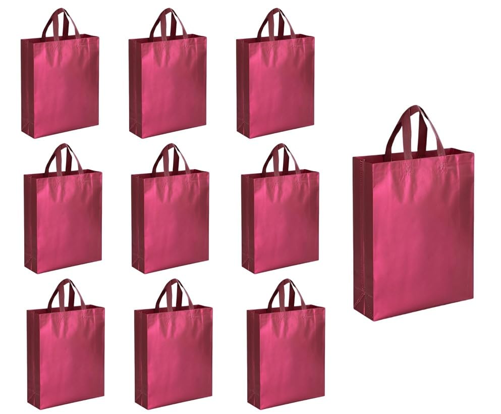 Gift Bags Medium Size with Metallic Laminated Non-Woven Reusable Eco-Friendly and glossy effect | Perfect for party and return gifts (13x14x4 Inch) - Pack of 10 (Magentha)